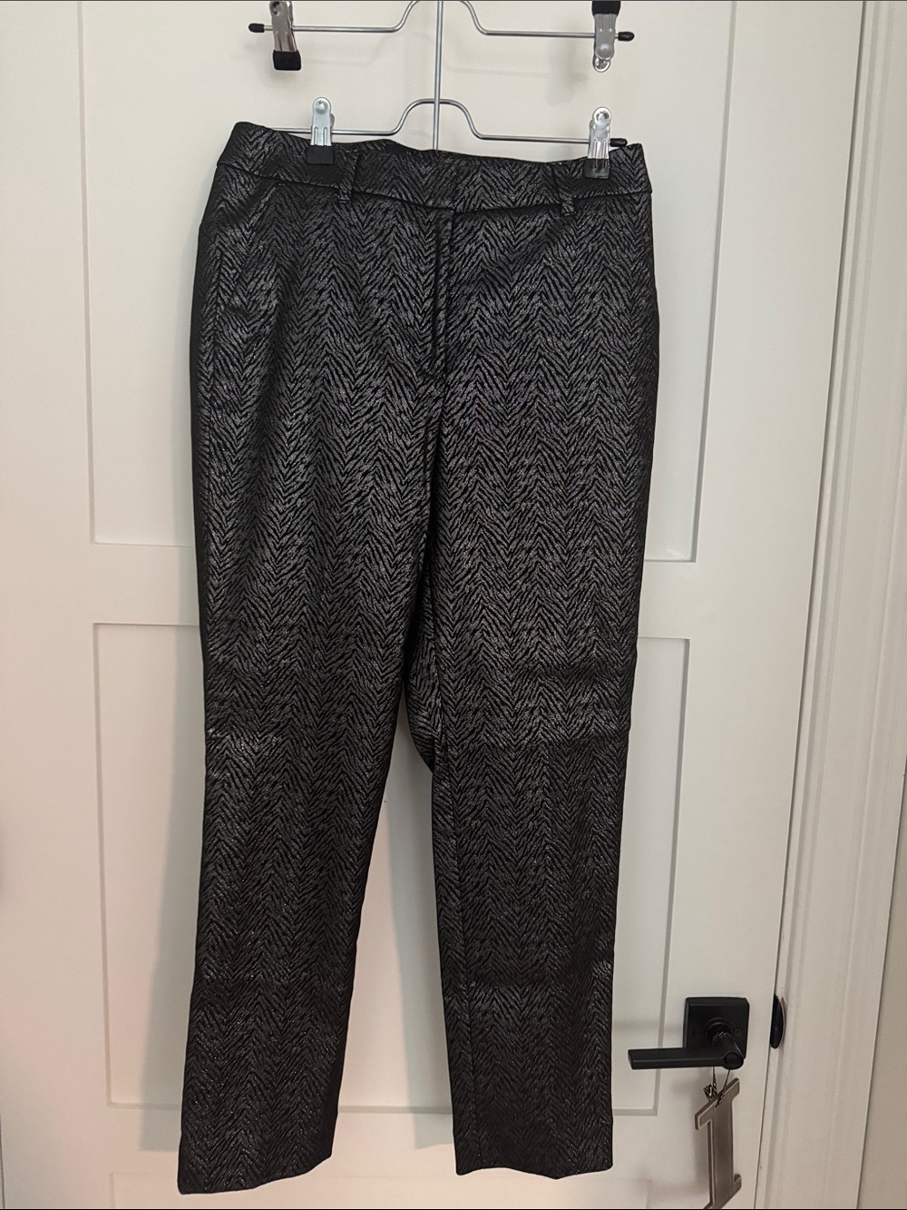 White House Black Market Black & Silver Metallic Patterned Trousers